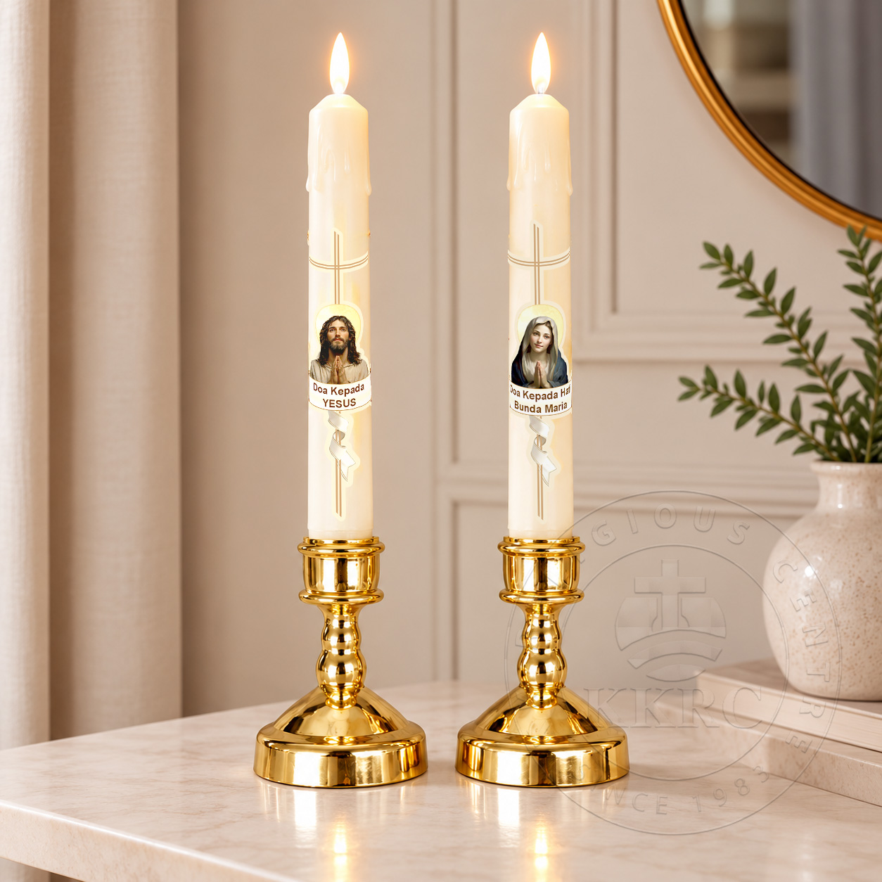 Symmetrical Devotional Candles on Silver Stands 03
